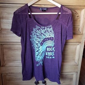 Purple & Turquoise Rock & Roll Cowgirl Short Sleeve Shirt Small